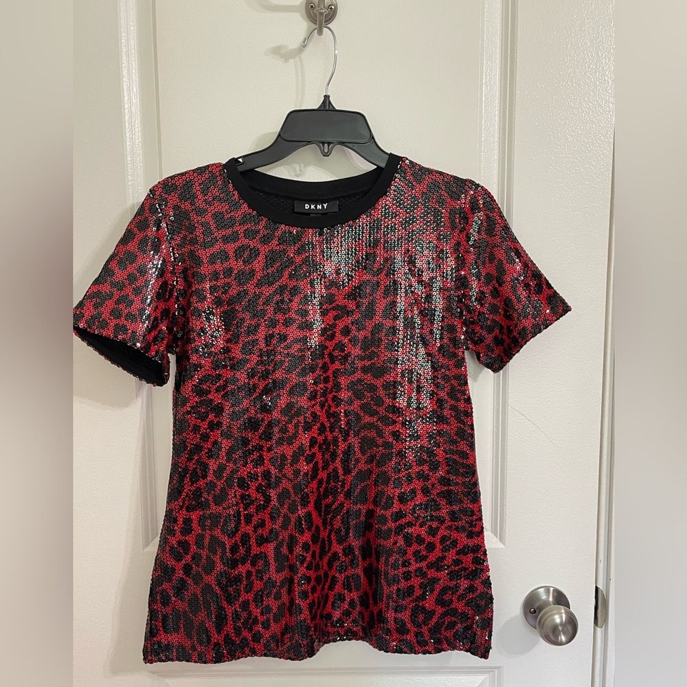 Red & Black DKNY Blouse with Sequins